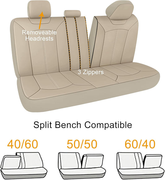 Premium Leather Car Seat Covers Full Set, Waterproof Full Seat and Split Rear Bench Seat Covers for Cars,Universal Automotive Interior Covers for Sedan SUV Truck Van Pick-up