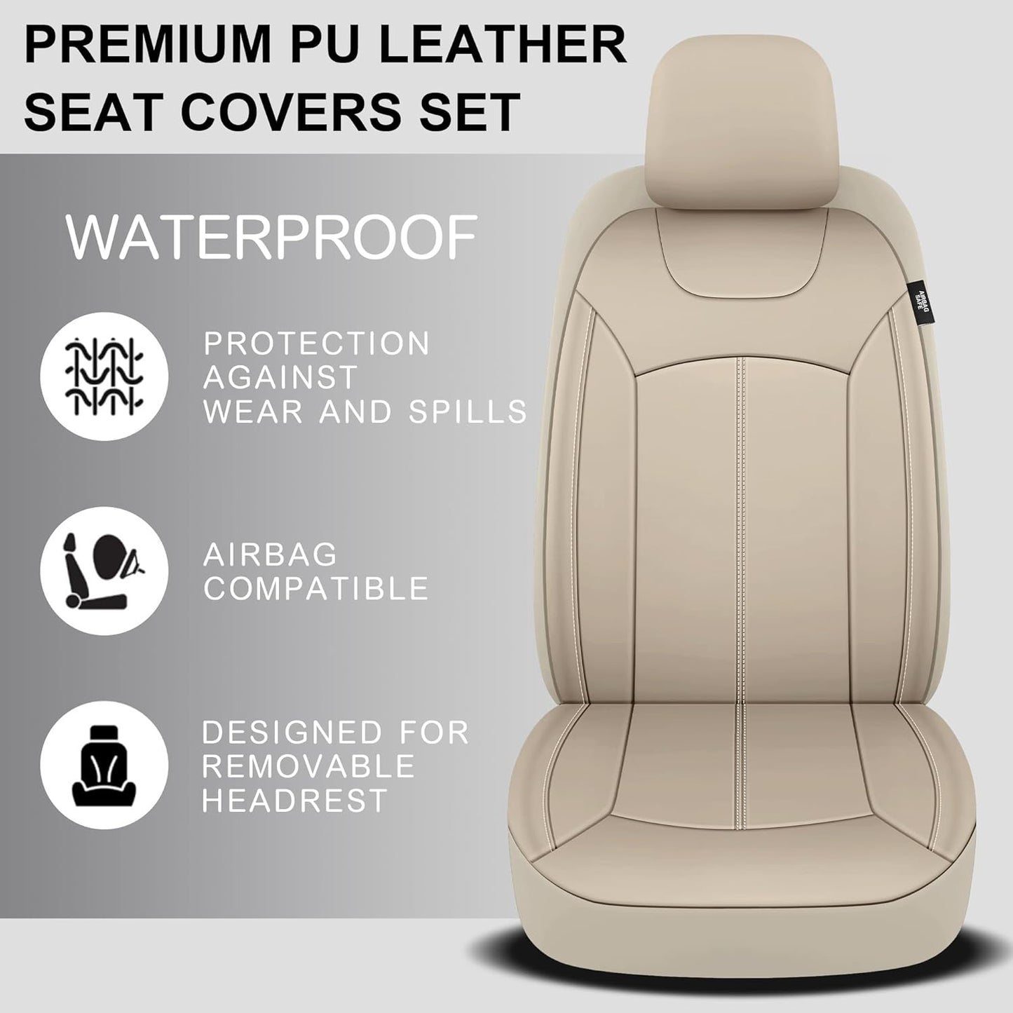 Premium Leather Car Seat Covers Full Set, Waterproof Full Seat and Split Rear Bench Seat Covers for Cars,Universal Automotive Interior Covers for Sedan SUV Truck Van Pick-up