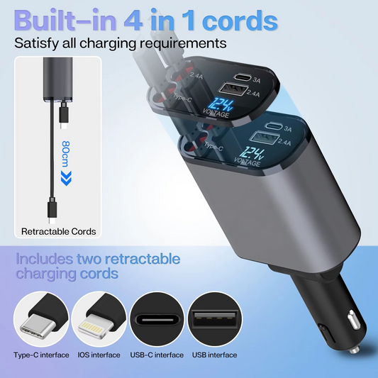 Retractable Car Charger Compatible with All Phones
