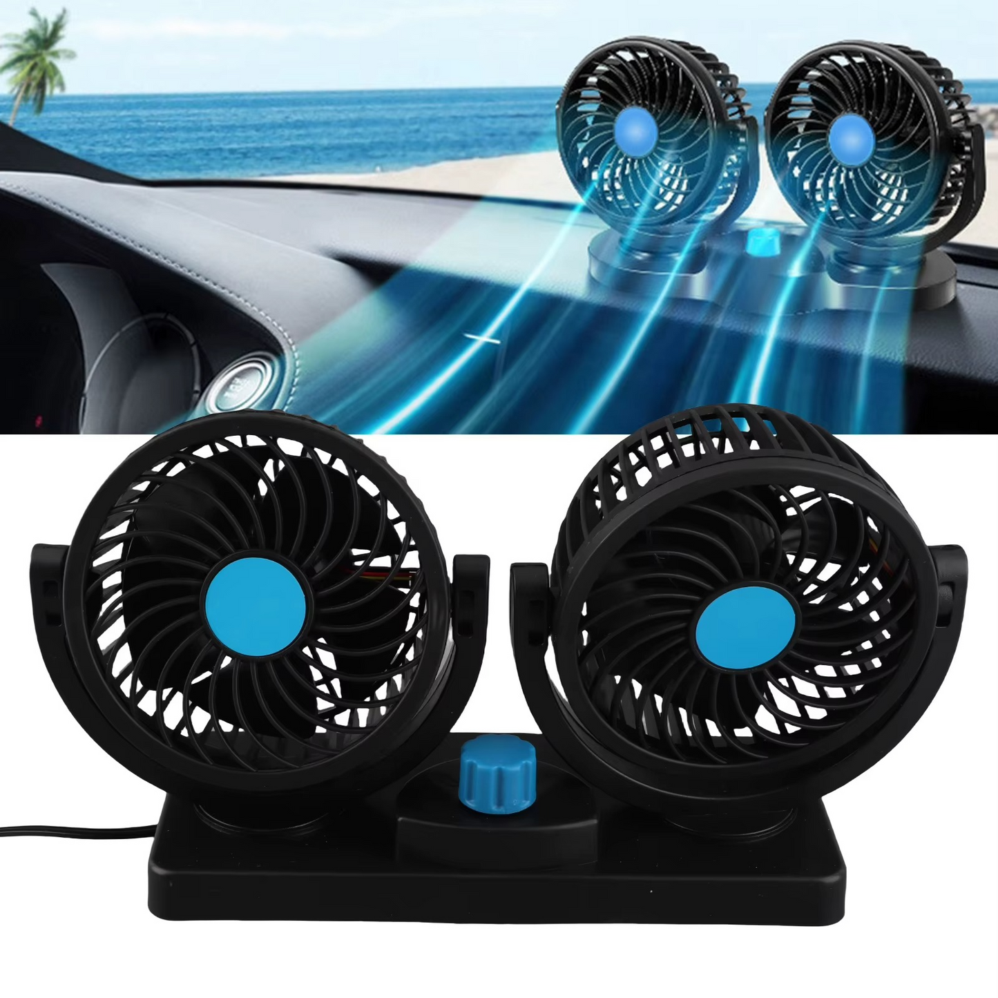 Car Cooling Fan Dual Head Fan Double Head Car Fan 12V Dashboard Fans 360 Degree Rotatable Seat Fans for Car SUVs RV Car Seat Fan