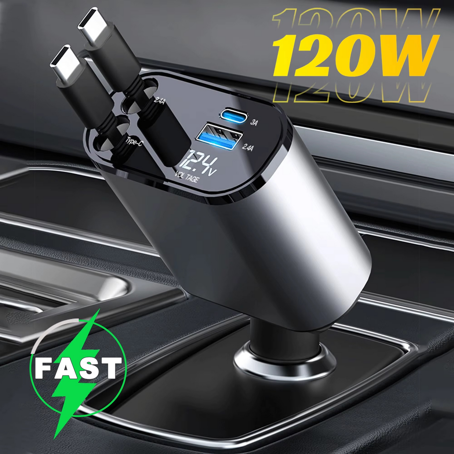Retractable Car Charger Compatible with All Phones