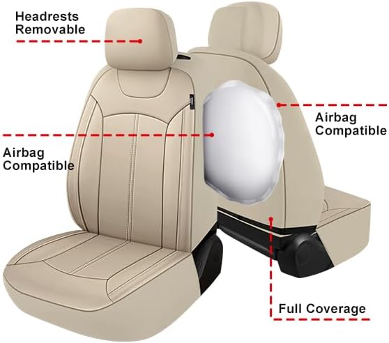Premium Leather Car Seat Covers Full Set, Waterproof Full Seat and Split Rear Bench Seat Covers for Cars,Universal Automotive Interior Covers for Sedan SUV Truck Van Pick-up