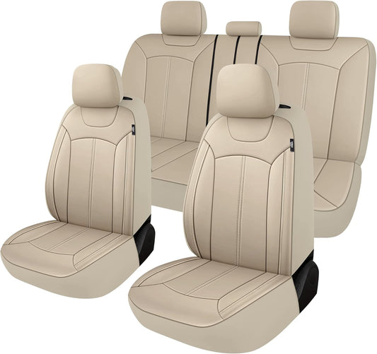 Premium Leather Car Seat Covers Full Set, Waterproof Full Seat and Split Rear Bench Seat Covers for Cars,Universal Automotive Interior Covers for Sedan SUV Truck Van Pick-up