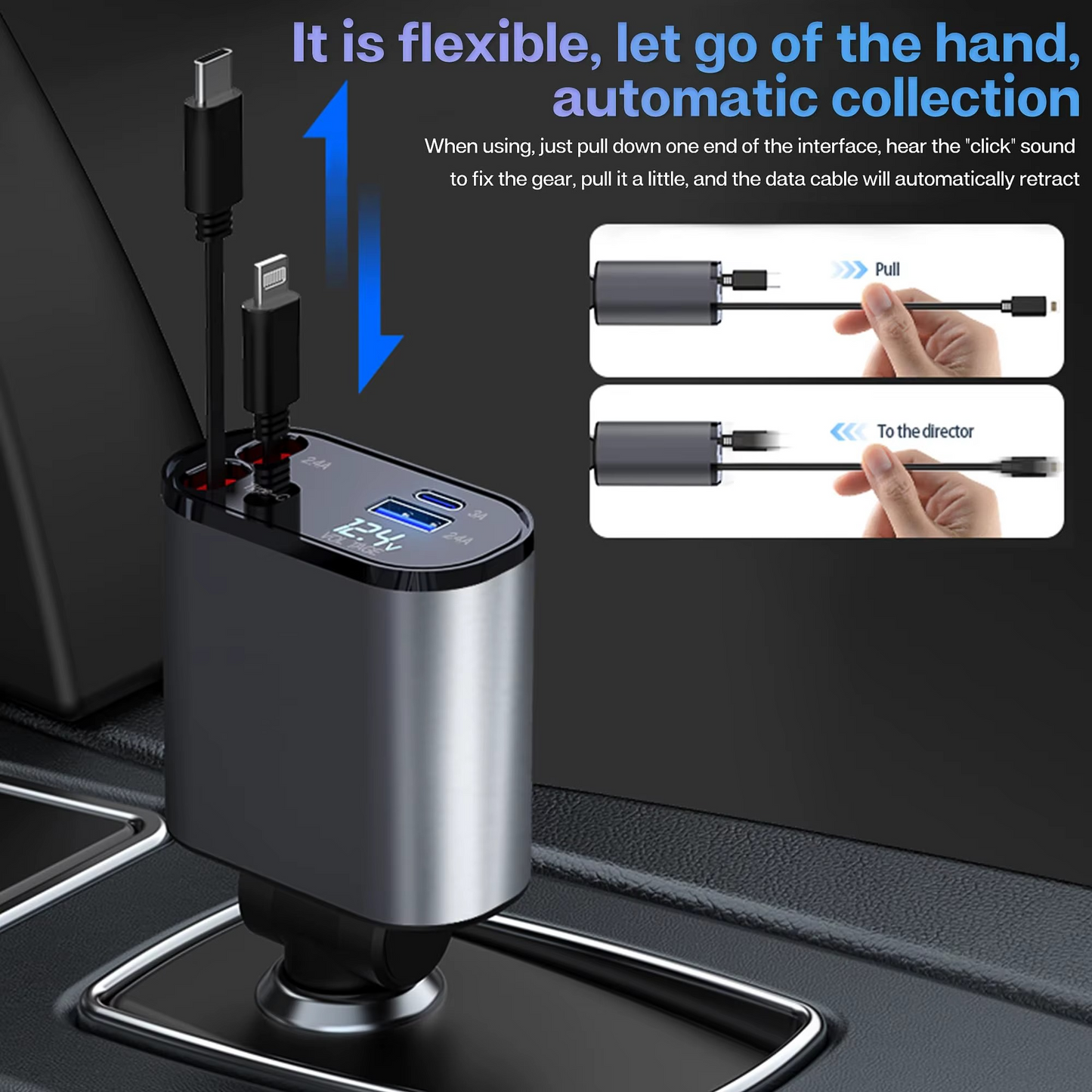 Retractable Car Charger Compatible with All Phones